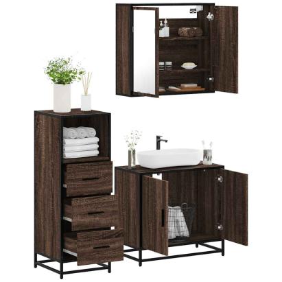 Set mobilier de baie, 3 piese, stejar maro, lemn prelucrat GartenMobel Dekor