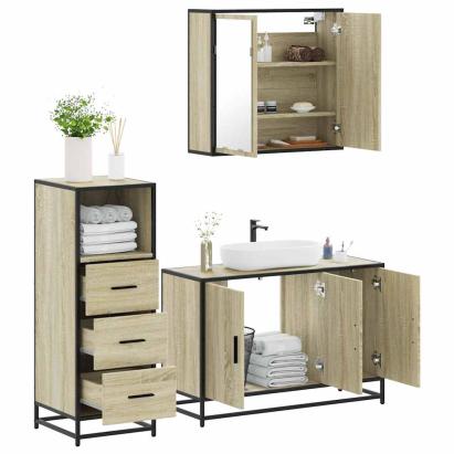 Set mobilier de baie, 3 piese, stejar sonoma, lemn prelucrat GartenMobel Dekor