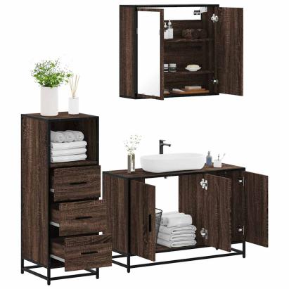 Set mobilier de baie, 3 piese, stejar maro, lemn prelucrat GartenMobel Dekor