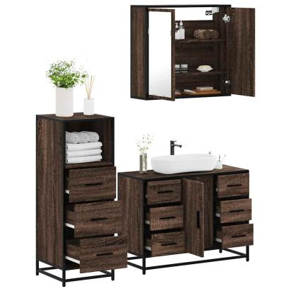 Set mobilier de baie, 3 piese, stejar maro, lemn prelucrat GartenMobel Dekor