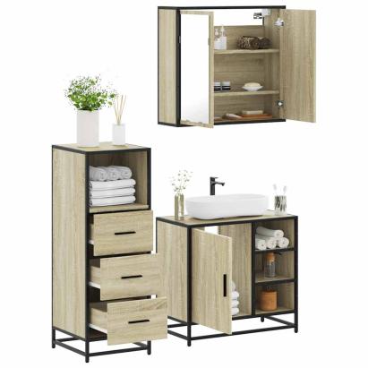 Set mobilier de baie, 3 piese, stejar sonoma, lemn prelucrat GartenMobel Dekor