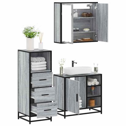 Set mobilier de baie, 3 piese, gri sonoma, lemn prelucrat GartenMobel Dekor