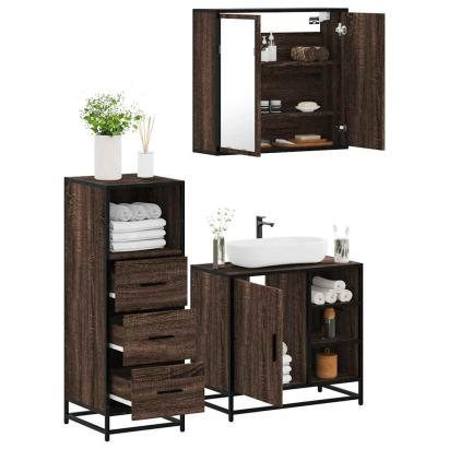 Set mobilier de baie, 3 piese, stejar maro, lemn prelucrat GartenMobel Dekor