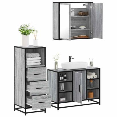 Set mobilier de baie, 3 piese, gri sonoma, lemn prelucrat GartenMobel Dekor