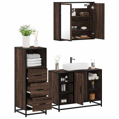 Set mobilier de baie, 3 piese, stejar maro, lemn prelucrat GartenMobel Dekor