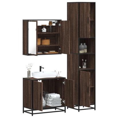 Set mobilier de baie, 3 piese, stejar maro, lemn prelucrat GartenMobel Dekor
