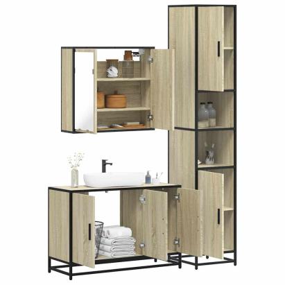 Set mobilier de baie, 3 piese, stejar sonoma, lemn prelucrat GartenMobel Dekor
