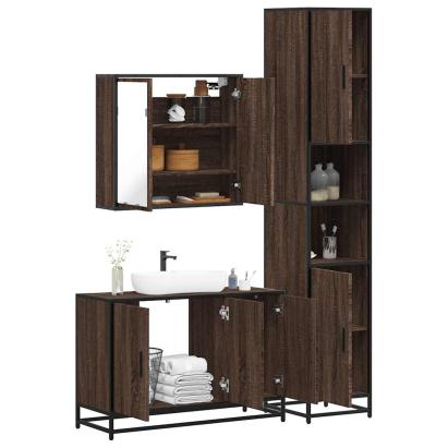 Set mobilier de baie, 3 piese, stejar maro, lemn prelucrat GartenMobel Dekor