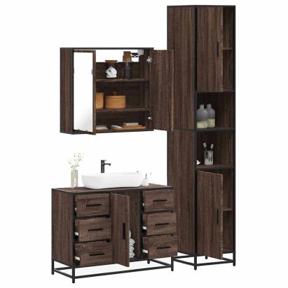 Set mobilier de baie, 3 piese, stejar maro, lemn prelucrat GartenMobel Dekor