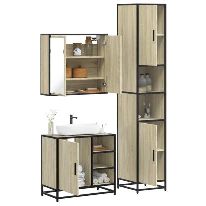 Set mobilier de baie, 3 piese, stejar sonoma, lemn prelucrat GartenMobel Dekor