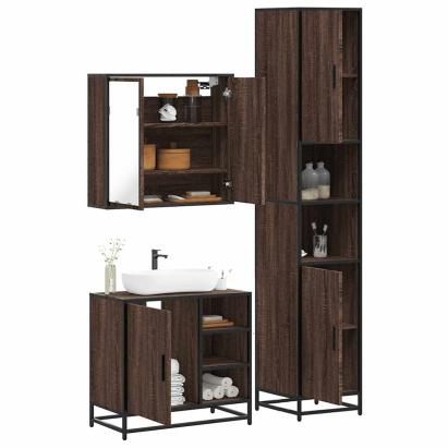 Set mobilier de baie, 3 piese, stejar maro, lemn prelucrat GartenMobel Dekor