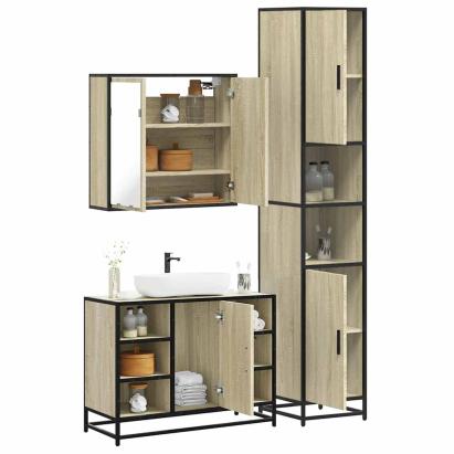Set mobilier de baie, 3 piese, stejar sonoma, lemn prelucrat GartenMobel Dekor