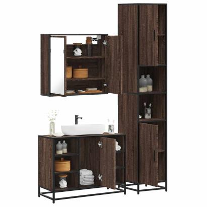 Set mobilier de baie, 3 piese, stejar maro, lemn prelucrat GartenMobel Dekor