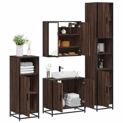 Set de mobilier de baie din 4 piese din lemn de stejar maro GartenMobel Dekor