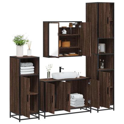 Set de mobilier de baie din 4 piese din lemn de stejar maro GartenMobel Dekor