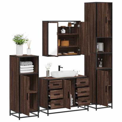 Set de mobilier de baie din 4 piese din lemn de stejar maro GartenMobel Dekor