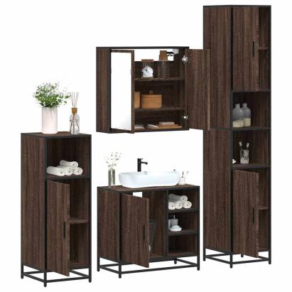 Set de mobilier de baie din 4 piese din lemn de stejar maro GartenMobel Dekor