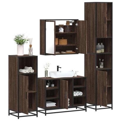 Set de mobilier de baie din 4 piese din lemn de stejar maro GartenMobel Dekor