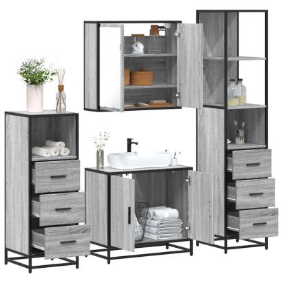 Set de mobilier de baie 4 piese Lemn stratificat gri Sonoma GartenMobel Dekor