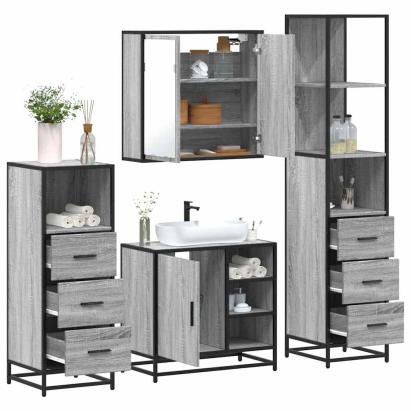 Set de mobilier de baie 4 piese Lemn stratificat gri Sonoma GartenMobel Dekor