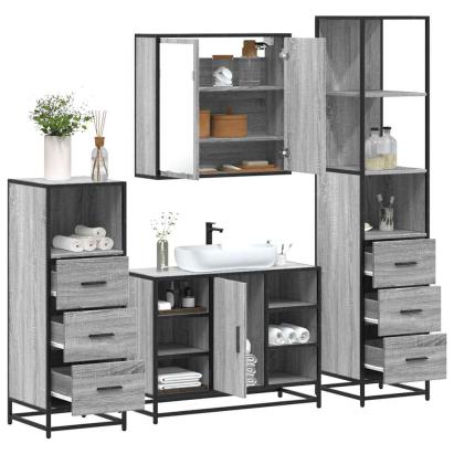 Set de mobilier de baie 4 piese Lemn stratificat gri Sonoma GartenMobel Dekor