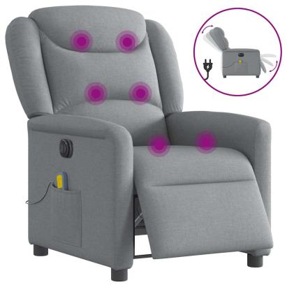 Fotoliu electric de masaj rabatabil, gri deschis, microfibră GartenMobel Dekor
