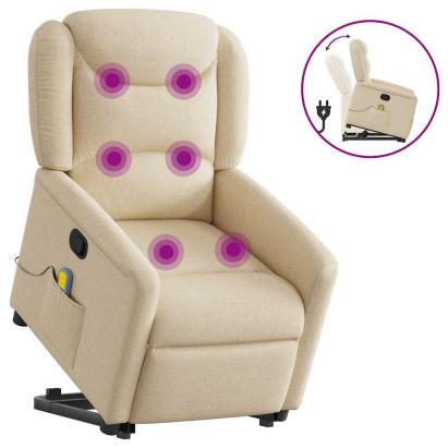 Fotoliu masaj rabatabil cu ridicare, crem, material textil GartenMobel Dekor