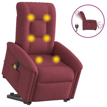 Fotoliu de masaj electric rabatabil cu ridicare roșu vin textil GartenMobel Dekor