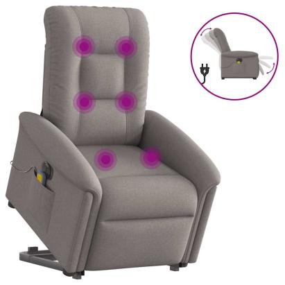 Fotoliu electric masaj rabatabil cu ridicare, gri taupe, textil GartenMobel Dekor