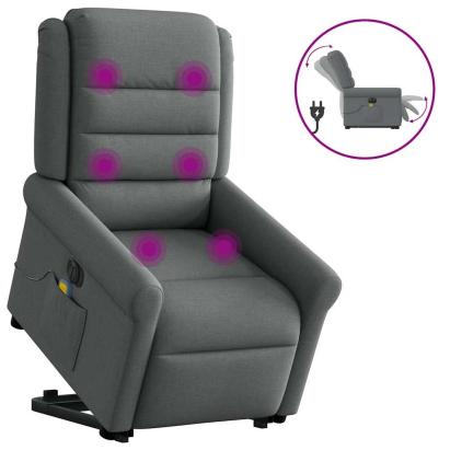 Fotoliu electric masaj rabatabil cu ridicare, gri închis textil GartenMobel Dekor