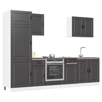 Set dulap de bucătărie 7 piese „Kalmar” lemn negru prelucrat GartenMobel Dekor