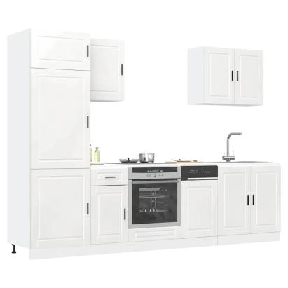 Set dulap de bucătărie 7 piese „Kalmar” alb lucios Lemn GartenMobel Dekor