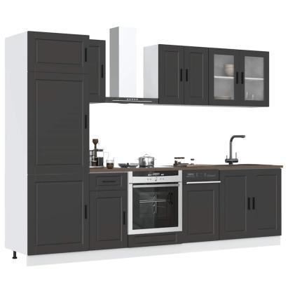 Set dulap de bucătărie 8 piese „Kalmar” lemn negru prelucrat GartenMobel Dekor
