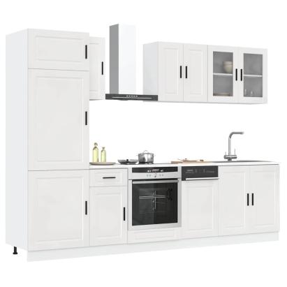 Set dulap de bucătărie 8 piese „Kalmar” alb lucios Lemn GartenMobel Dekor