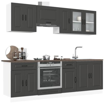 Set dulap de bucătărie 8 piese „Kalmar” lemn negru prelucrat GartenMobel Dekor