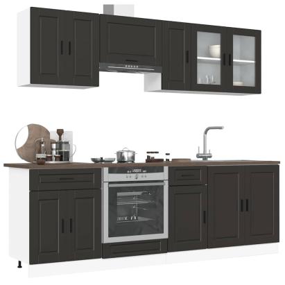 Set dulap de bucătărie 8 piese „Kalmar” lemn negru prelucrat GartenMobel Dekor
