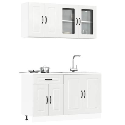 Set dulap de bucătărie 4 piese „Kalmar” alb lucios Lemn GartenMobel Dekor
