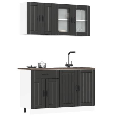 Set dulap de bucătărie 4 piese „Kalmar” lemn negru prelucrat GartenMobel Dekor
