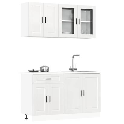 Set dulap de bucătărie 4 piese „Kalmar” alb lucios Lemn GartenMobel Dekor