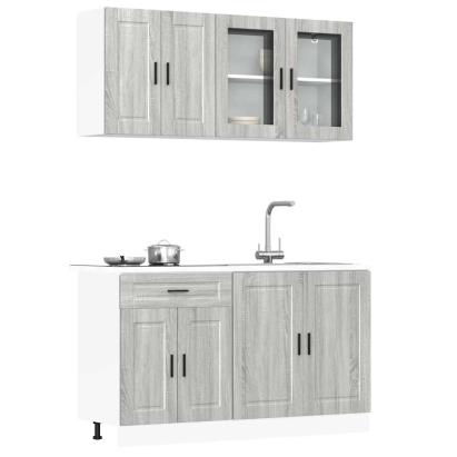 Set de dulapuri de bucătărie 4 piese „Kalmar” lemn Sonoma gri GartenMobel Dekor
