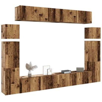 Set dulap TV 8 piese montat pe perete lemn vechi lemn prelucrat GartenMobel Dekor