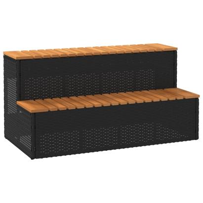 Trepte pentru cada hidromasaj negru polirattan și salcâm solid GartenMobel Dekor