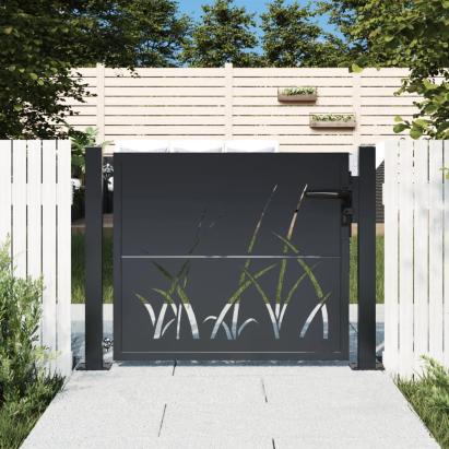 Poartă pentru grădină, antracit, 105x80 cm, oțel, model iarbă GartenMobel Dekor
