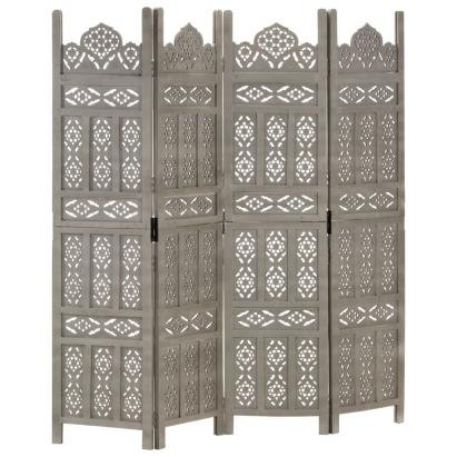 Paravan cameră sculptat manual 4 panouri gri 160x165 cm mango GartenMobel Dekor