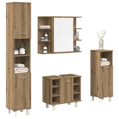 Set mobilier de baie, 4 piese, stejar artizanal, lemn prelucrat GartenMobel Dekor