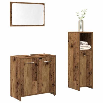 Set mobilier de baie, 3 piese, lemn vechi, lemn prelucrat GartenMobel Dekor