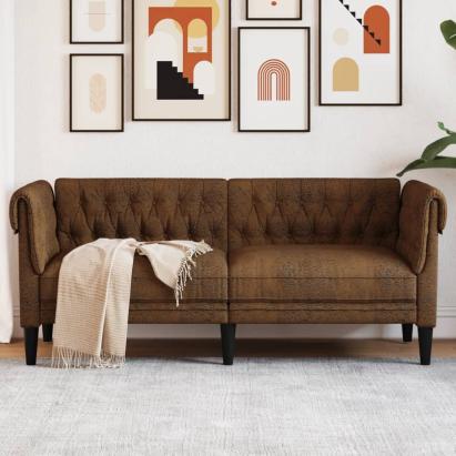 Canapea Chesterfield cu 2 locuri, maro, material textil GartenMobel Dekor
