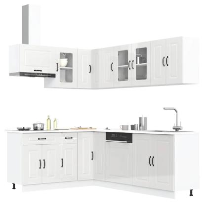 Set dulap de bucătărie 11 piese „Kalmar” alb lucios Lemn GartenMobel Dekor