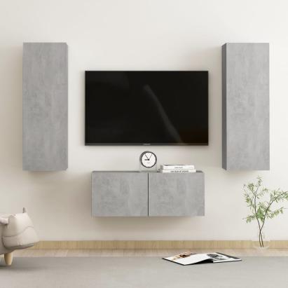 Set de dulapuri TV, 3 piese, gri beton, lemn prelucrat GartenMobel Dekor