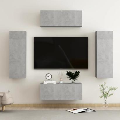 Set de dulapuri TV, 4 piese, gri beton, lemn prelucrat GartenMobel Dekor